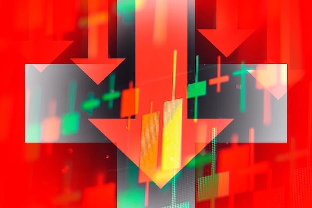A graphic illustrating financial risks. It can show elements such as arrows pointing downwards on a chart, storm clouds gathering over stacks of money, or a maze representing the complexity of financial markets. The overall mood should be cautious and analytical.