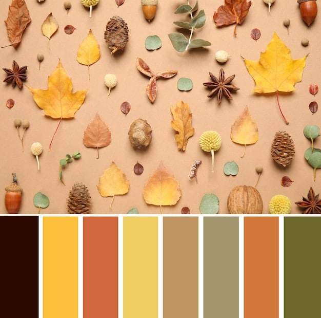 A color palette featuring the trending colors for Autumn 2025, including descriptions of how each color complements different body shapes. The palette includes swatches of brick red, ochre, petrol blue, and forest green.