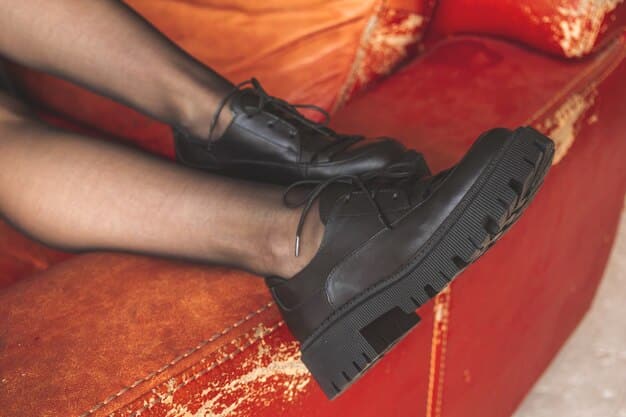 A close-up shot of a woman's feet wearing comfortable and stylish platform sneakers with a cushioned sole, highlighting the importance of comfort in platform shoes for everyday wear in 2025.