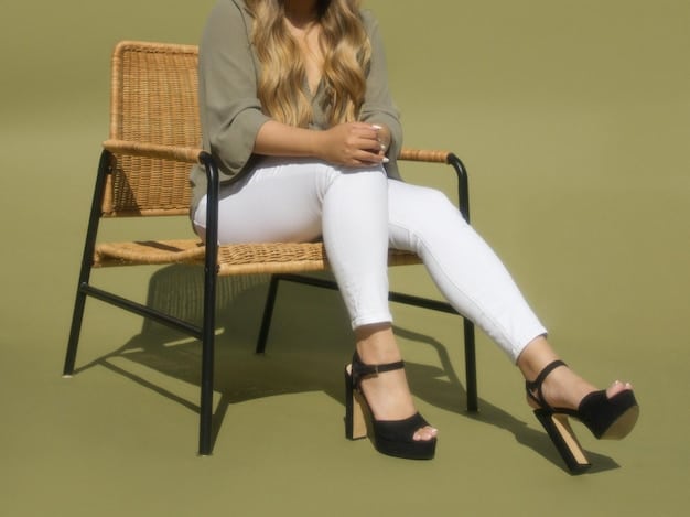 A fashion editorial style photo featuring a model wearing a trendy platform sandal with a colorful and bold outfit, showcasing the latest colors and styles in platform shoes for the French market in 2025.