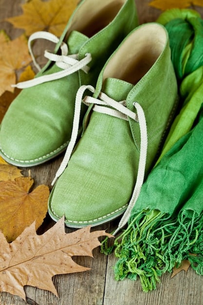 A close-up shot of a variety of ethically sourced and sustainable shoe materials, including recycled fabrics, plant-based dyes, and natural rubber soles.