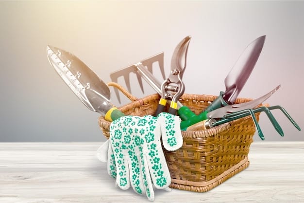 A variety of eco-friendly ironing tools and products are displayed on a wooden shelf in a brightly lit laundry room. Items include a steam iron, wool ironing mat, wooden ironing board, spray bottle with fabric refresher, linen water, and small labels with recycling symbols.