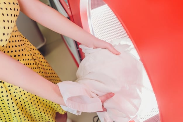 A hand carefully placing a delicate Shein blouse into a mesh laundry bag, highlighting the importance of protecting delicate fabrics during machine washing.