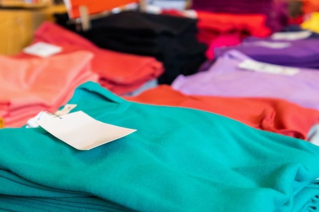 A close-up shot of a rack of neatly organized Shein clothing items, with price tags clearly visible. Different styles and colors are represented, showing the variety of items available for sale.