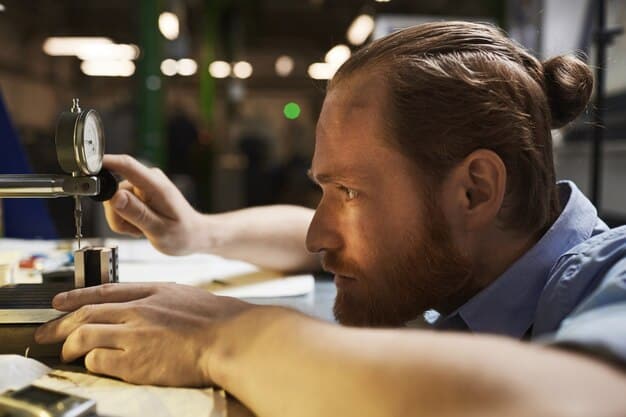 A close-up shot of an apprentice working on a complex machine in a manufacturing setting, highlighting the practical, hands-on nature of the apprenticeship. The apprentice appears focused and engaged in the technical task.