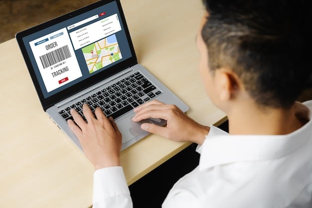 A person checking the status of their application on a computer. The screen shows a confirmation message and a tracking number.