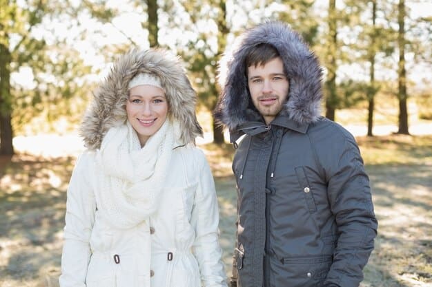 A split image showcasing two different types of winter outerwear: on the left, a person wearing a stylish wool coat in a city setting, and on the right, a person wearing a heavy-duty down parka in a snowy mountain landscape.