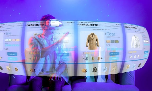 A split-screen image showing a traditional online shopping interface on one side and an AI-powered virtual stylist interface on the other. The traditional side displays generic product listings, while the AI side showcases curated outfit recommendations based on user's preferences and body type.