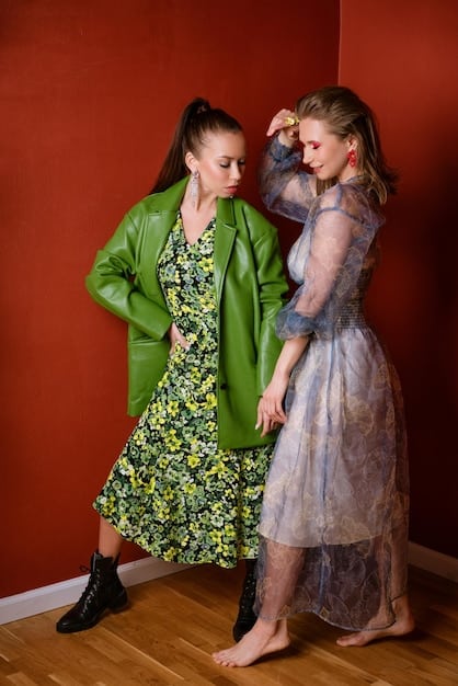 A fashion show featuring models wearing upcycled clothing made from vintage fabrics and repurposed materials. The designs are innovative and stylish, showcasing the potential of upcycling in high fashion.