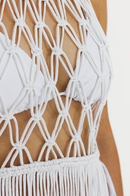 A close-up shot of the fabric of a Shein swimsuit, showing the texture and weave. The image highlights the blend of polyester and spandex, with attention to the quality of the stitching and lining. The focus is on showcasing the durability and comfort of the material.