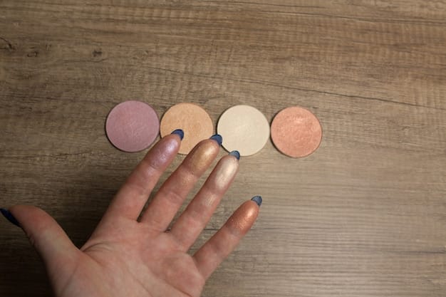 Close-up of a person's arm with swatches of different Shein eyeshadows and lipsticks. The swatches should showcase the color payoff and texture of the products on the skin.