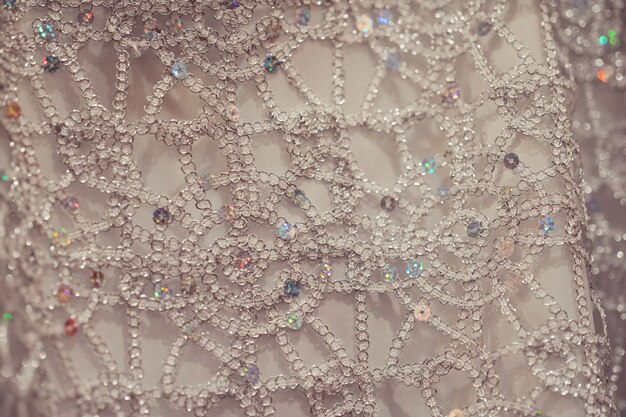 A close-up shot of various textures and embellishments found on Shein party dresses, such as sequins, lace, and velvet. The image showcases the details and potential quality of the fabric.
