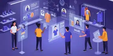 AI-driven personalization in action within a modern fashion retail setting, showing digital interfaces and tailored product displays.