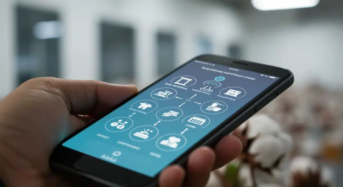 Smartphone app displaying transparent fashion supply chain powered by blockchain