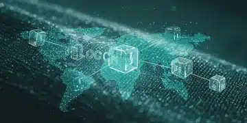 Blockchain network overlaying sustainable fashion garment in the US