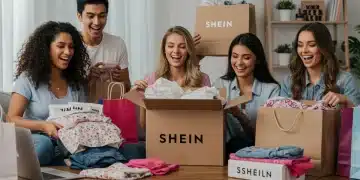 Young US shoppers unboxing Shein haul, illustrating affordable fashion and smart spending