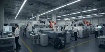 Futuristic US fashion factory with advanced textile machinery