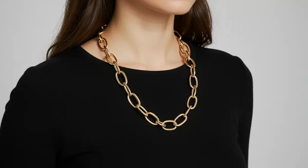 Model showcasing a chunky gold chain necklace from Shein