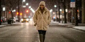 Woman in oversized SHEIN faux fur coat winter street style