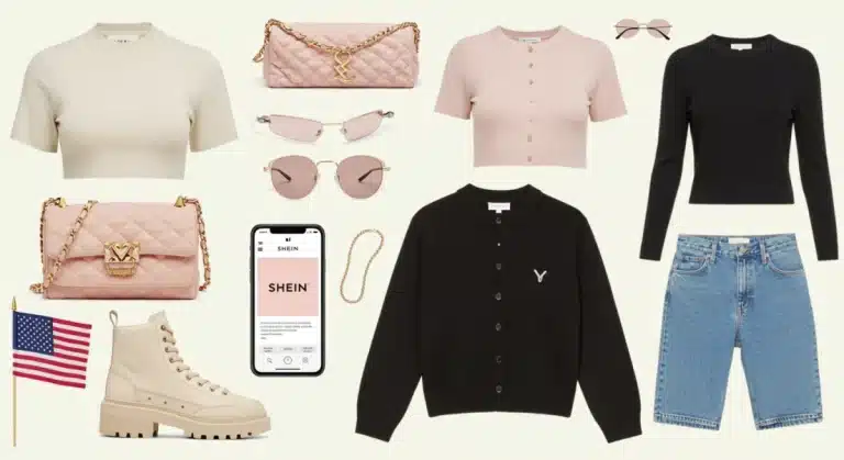 Stylish Shein clothing and accessories flat lay for US buyers