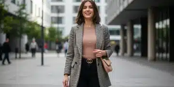 Stylish woman wearing Shein outfit walking in city