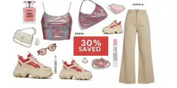 Flat lay of diverse 2026 SHEIN fashion items, showcasing a successful 30% savings haul.