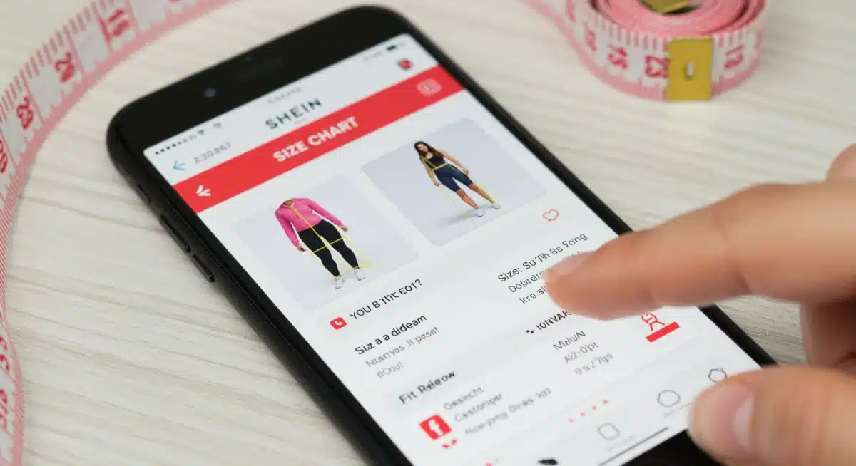 SHEIN app displaying a size chart and customer reviews, emphasizing the importance of fit feedback for online shopping.