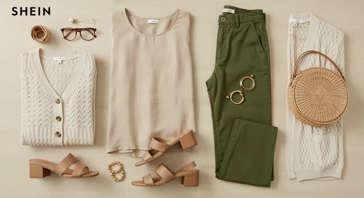 Flat lay of SHEIN earthy neutrals fashion trend pieces