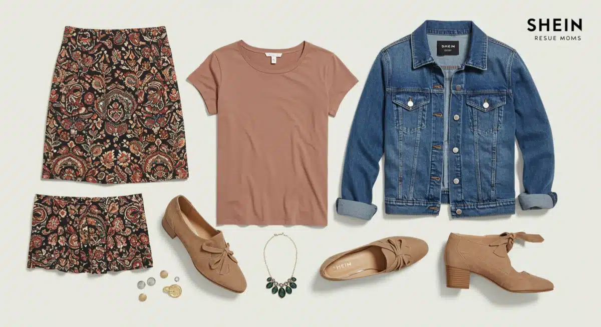 Flat lay of versatile SHEIN clothing items for mixing and matching outfits.