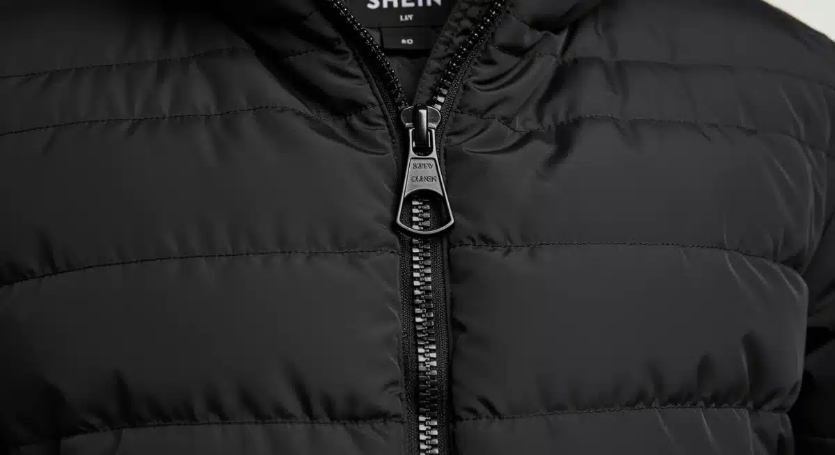 Close-up of SHEIN puffer jacket material and construction