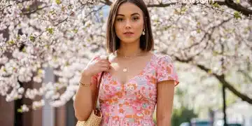 Young woman in vibrant SHEIN floral dress for Spring 2025 trend