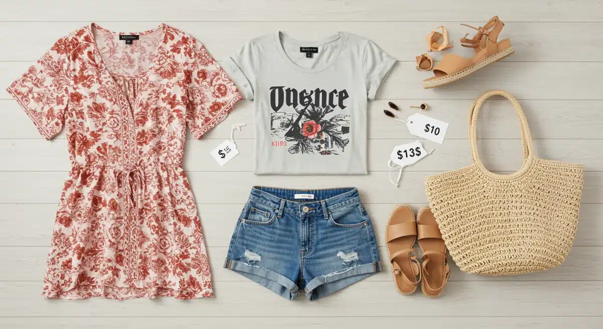 Curated SHEIN summer essentials flat lay for a budget-friendly vacation wardrobe