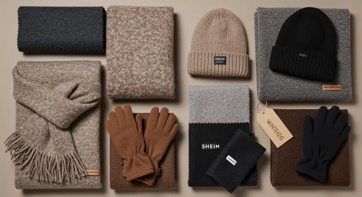 SHEIN winter accessories and fabric swatches for layering