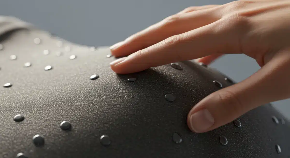 Close-up of smart fabric with embedded micro-sensors for tech-inspired clothing.