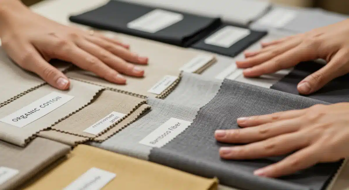 Sustainable fabric swatches like organic cotton and recycled polyester
