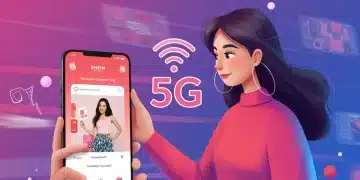 Smartphone user enjoying fast 5G mobile shopping experience on a fashion app.