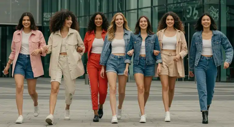 Group of friends modeling trendy and affordable Shein outfits from a 2026 haul, demonstrating budget fashion.