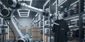Robotic arm picking a garment in a SHEIN warehouse, symbolizing automated fulfillment.