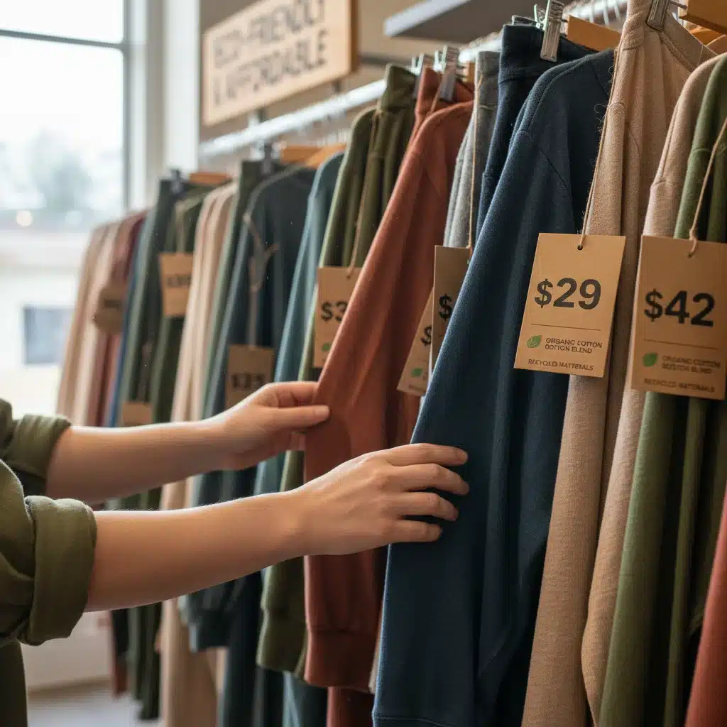 Budget-friendly sustainable fabric clothing on a rack
