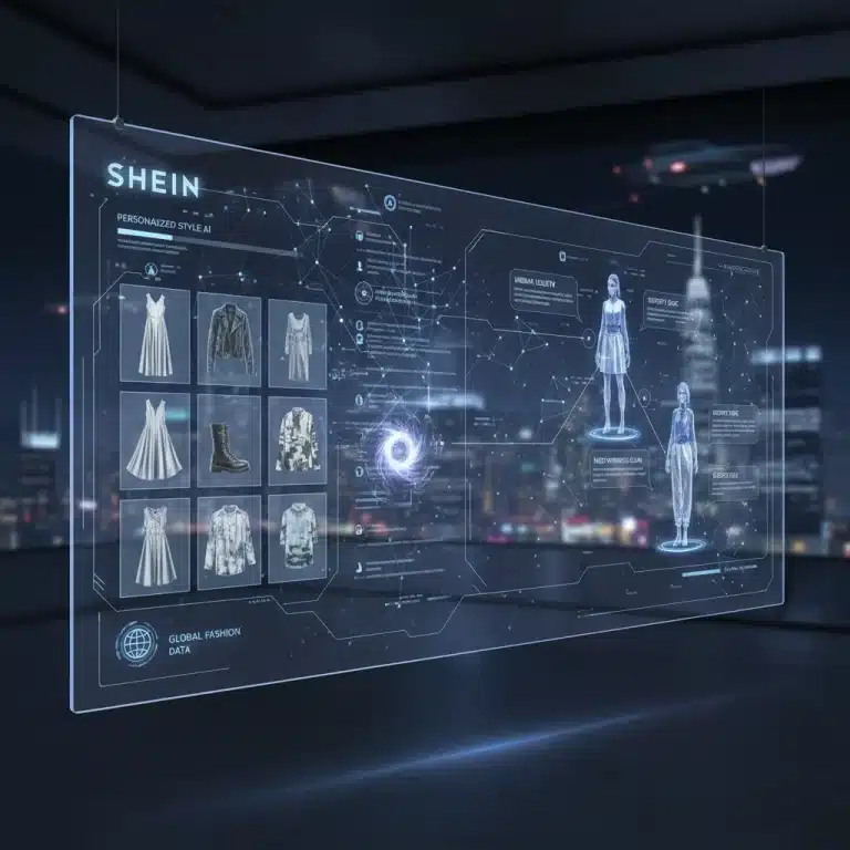 SHEIN AI personalized style interface with glowing data streams.