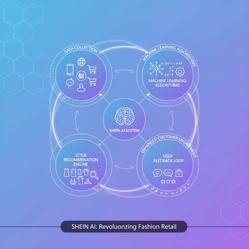 Infographic detailing SHEIN's AI system components for personalized fashion.