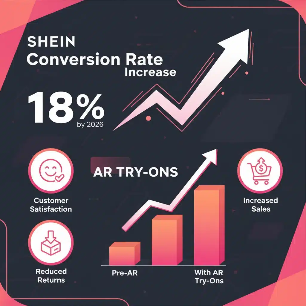 Infographic showing SHEIN's projected 18% conversion rate increase with AR by 2026