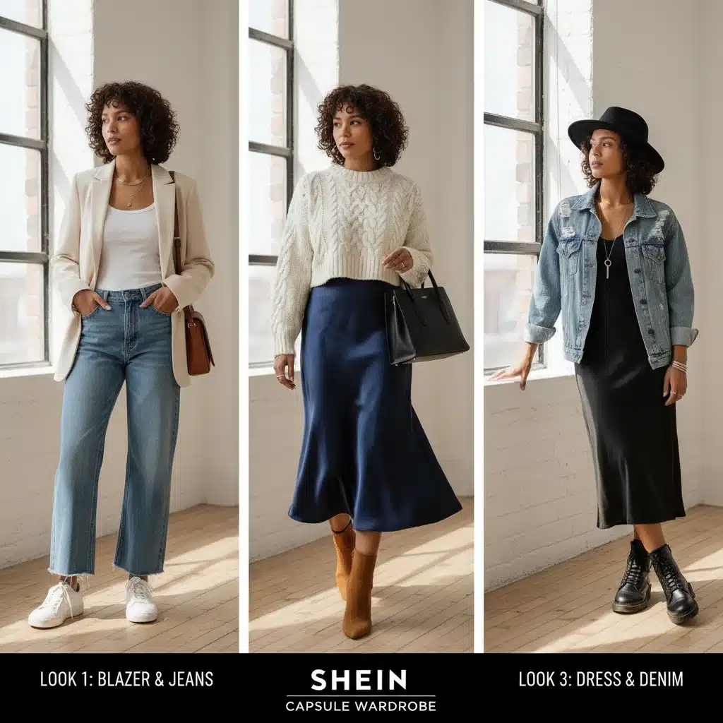 Model showcasing versatile outfits from Shein capsule wardrobe