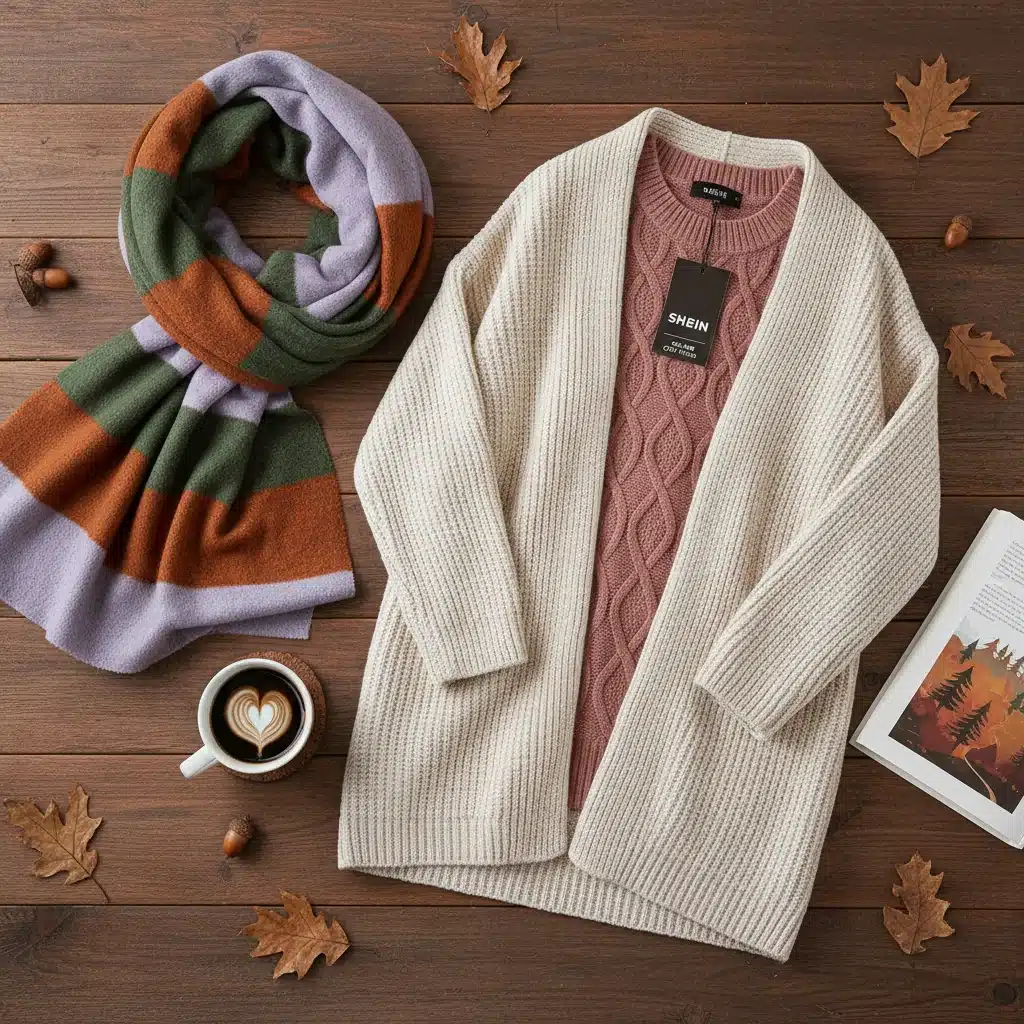 SHEIN cozy knitwear collection flat lay