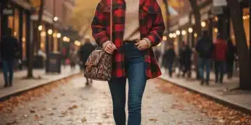 Stylish woman in Shein fall outfit on city street