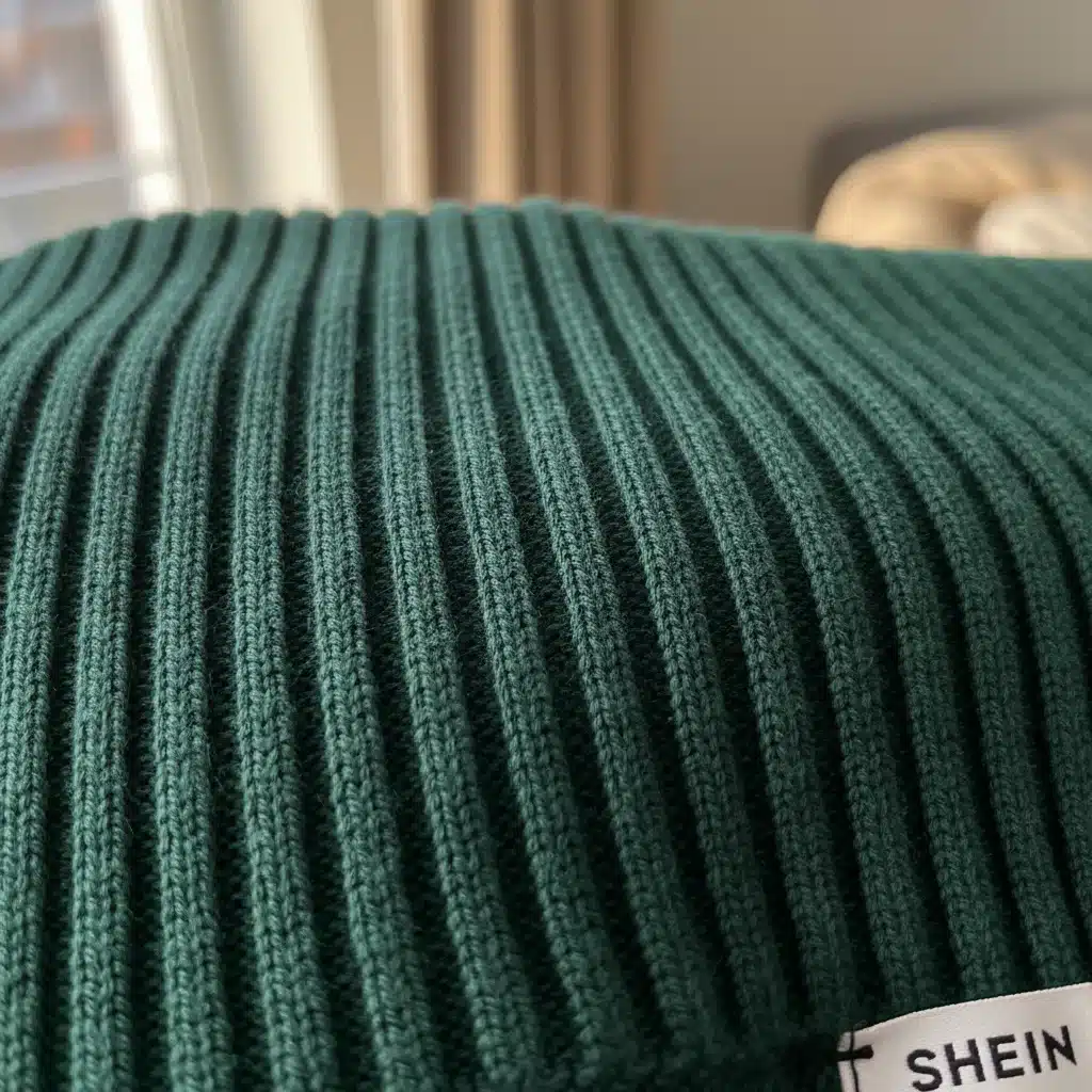 Close-up of a high-quality ribbed knit fabric from Shein, showcasing excellent texture and stitching.