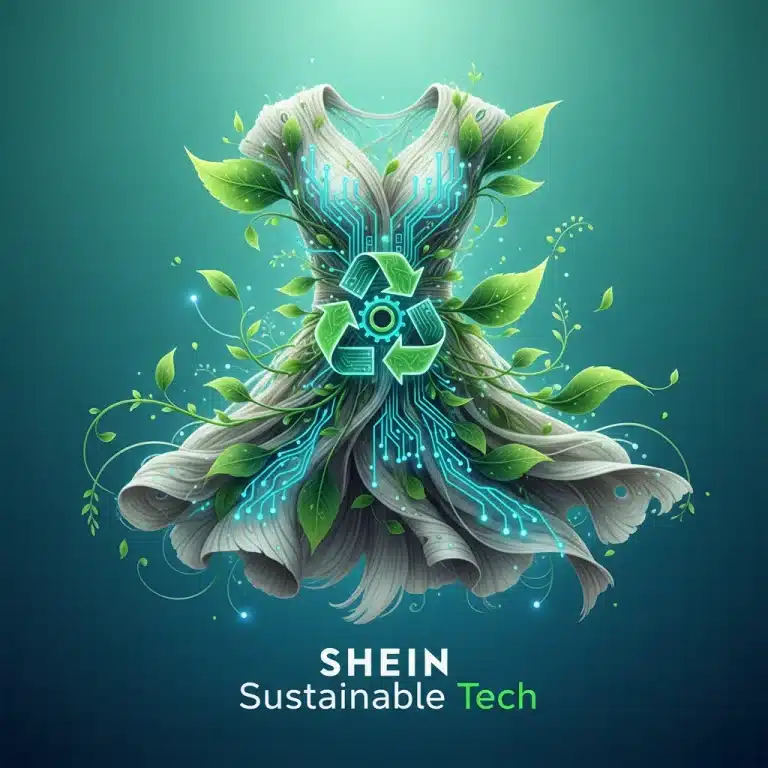 SHEIN's sustainable textile initiatives: digital illustration of eco-friendly technology