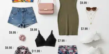 Shein budget haul flat lay with 12 stylish clothing items under $15 for early 2026 fashion