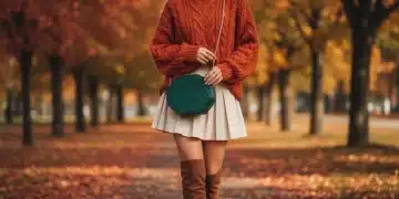 Stylish woman in oversized knit and pleated skirt, Shein Fall 2026 fashion