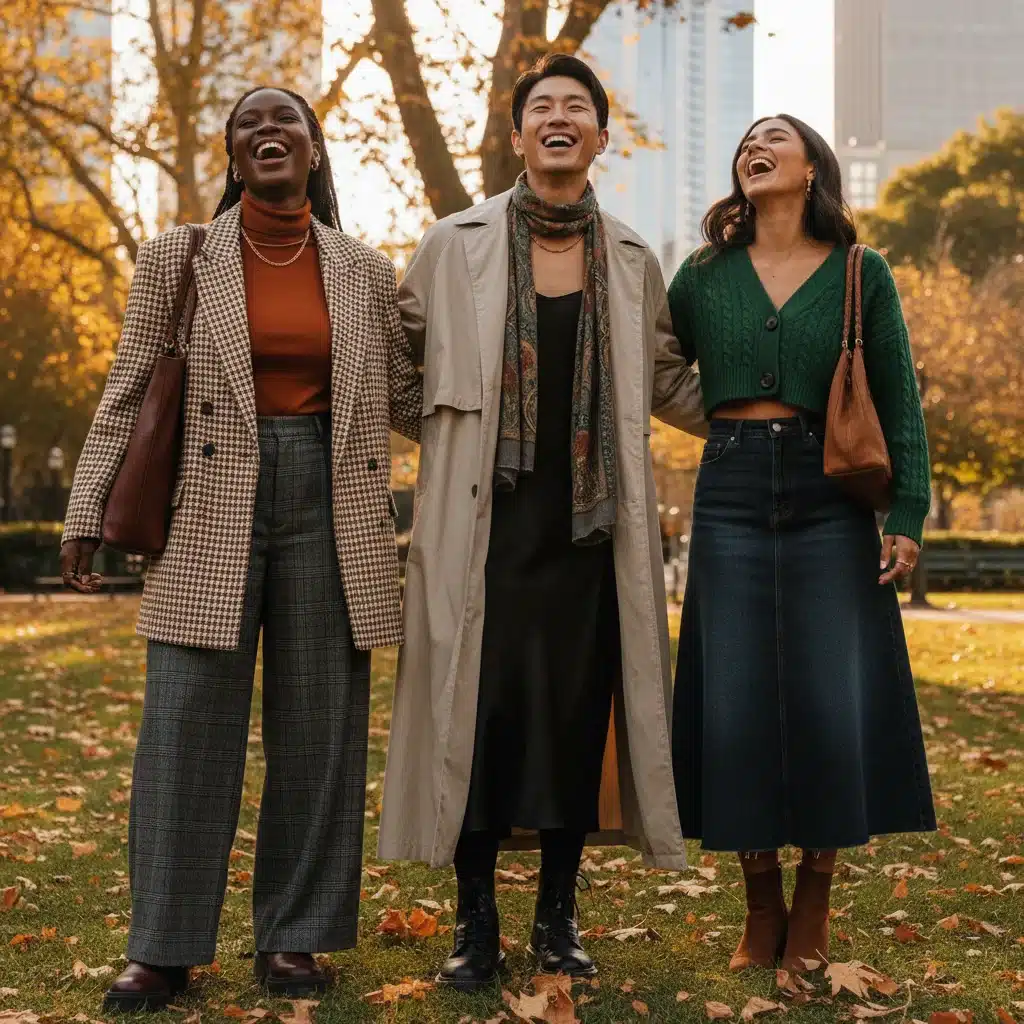 Friends showcasing diverse Shein Fall 2026 outfit combinations in park